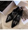 Women Genuine Cow Leather Flats Shoes Big Square Metal Double-Buckle Shoe New Punk Ladies Footwear Spring 2025 Handmade