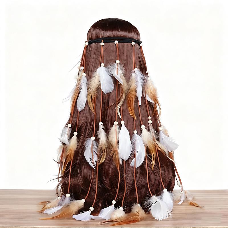 Bohemian headdress Tibetan rainbow wig headband Indian feather headdress headwear