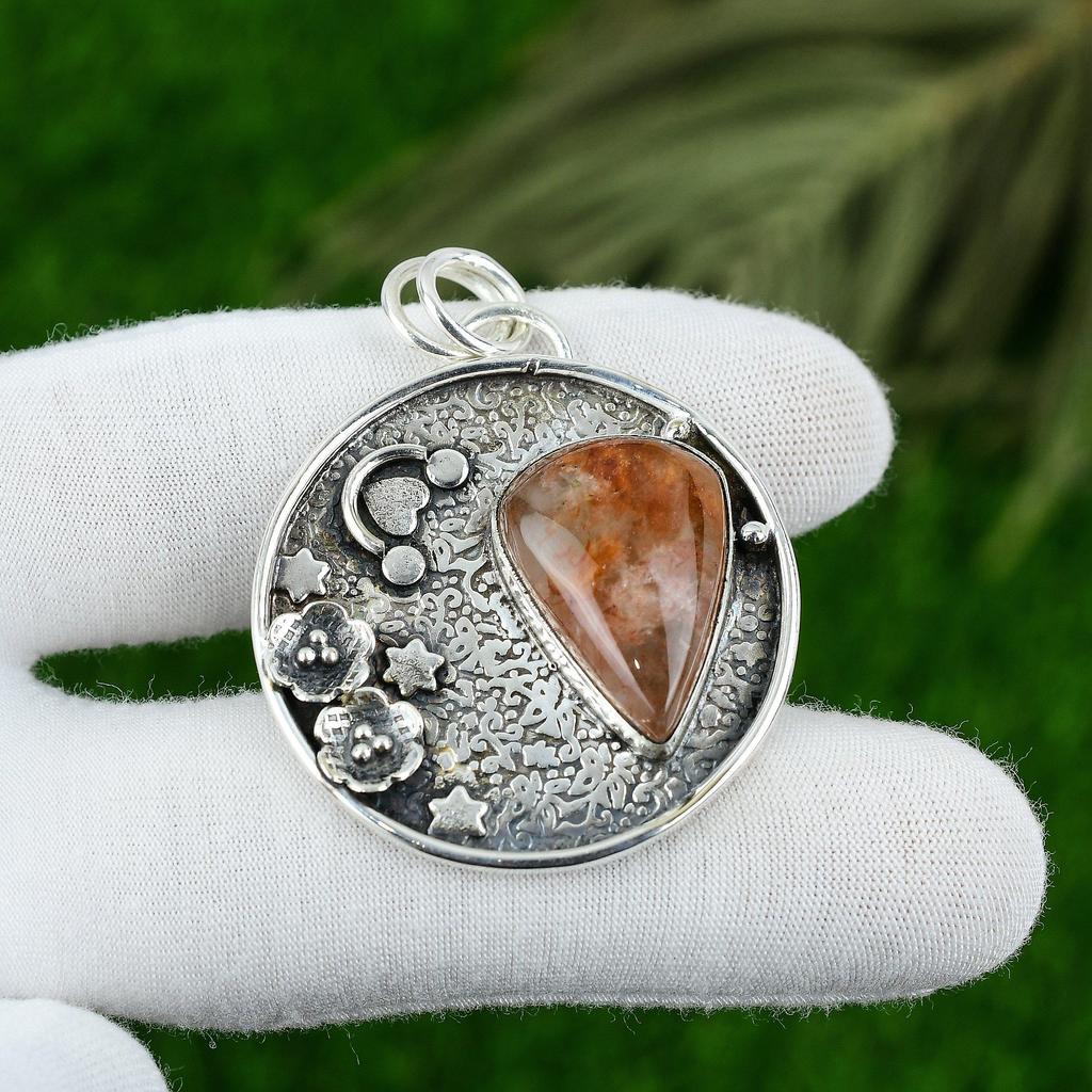 Natural Elestial Quartz Gemstone Pendant 925 Sterling Silver Jewelry For Women
