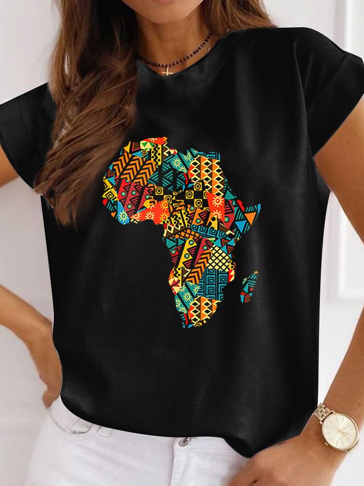 New Unisex's African-Style Casual Short-Sleeve T-Shirt, Loose-Fit Round-Neck Summer White T-Shirt, Printed Unisex's T-Shirt