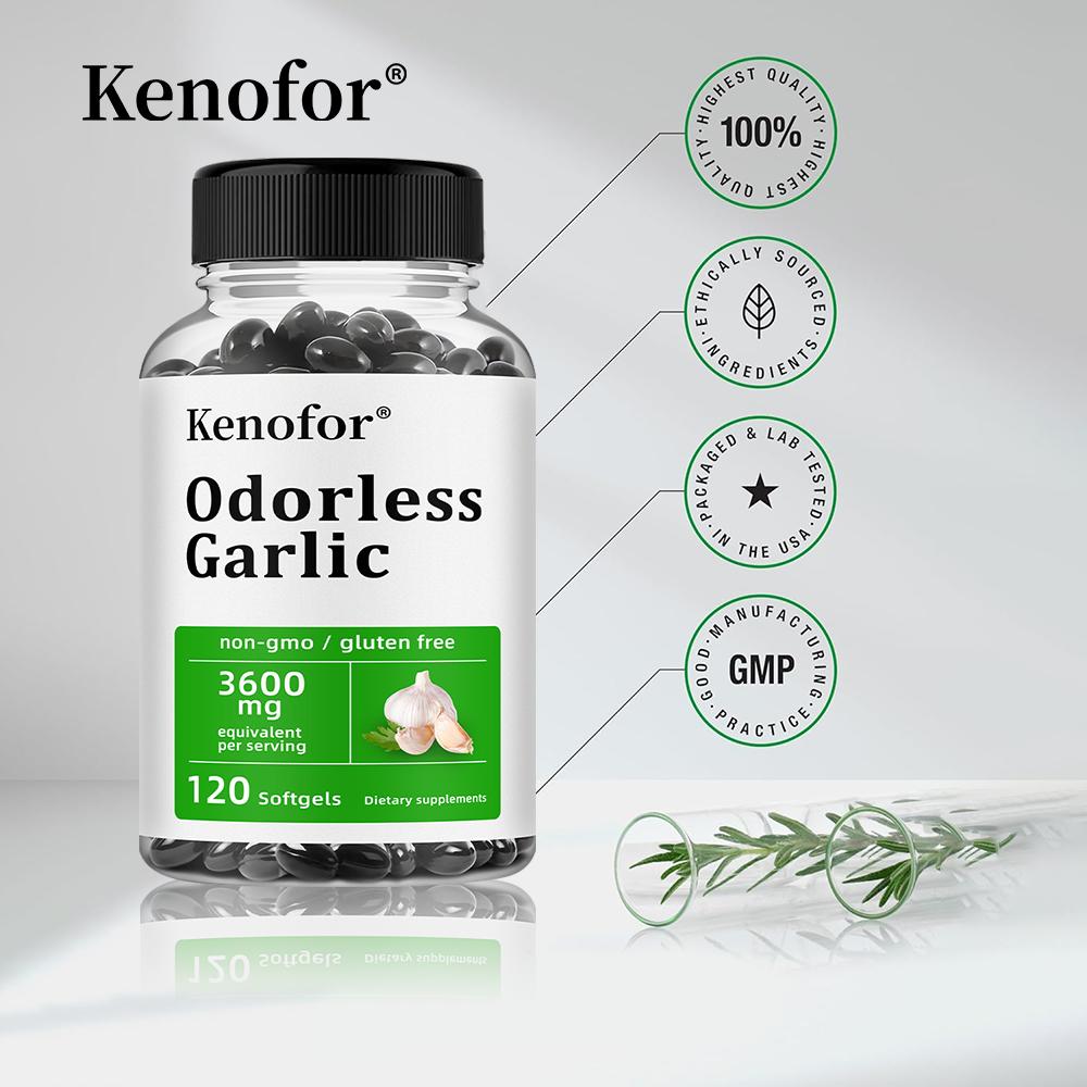 Odorless Garlic Softgels 3600mg Equivalent Per Serving,120 Softgels Non GMO Gluten Free Dietary Supplement