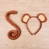 Monkey Ears and Tail Set Headdress Animals Costume Long Hair Hoop for Themed Parties