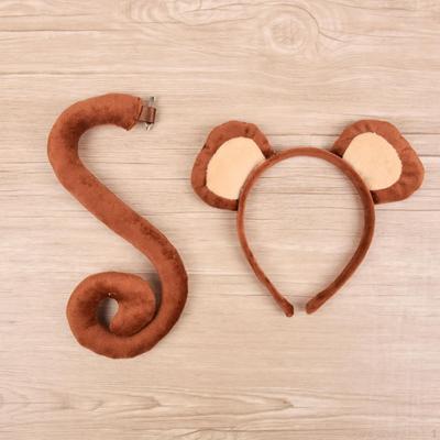 Комплект из ушей и хвоста обезьяны, головной убор, костюм животного, длинный обруч для волос для тематических вечеринок