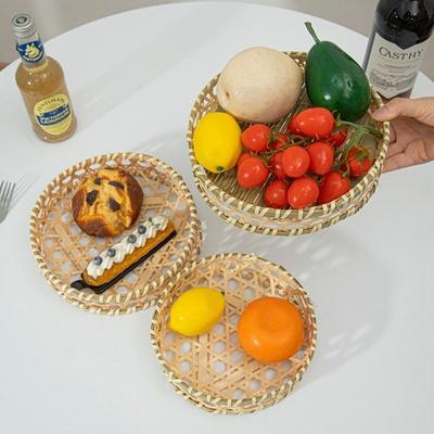 Плетеная из бамбука корзина для фруктов Маленький поднос для фруктов Тарелка для выпечки Домашний настольный Органайзер для хранения Декор