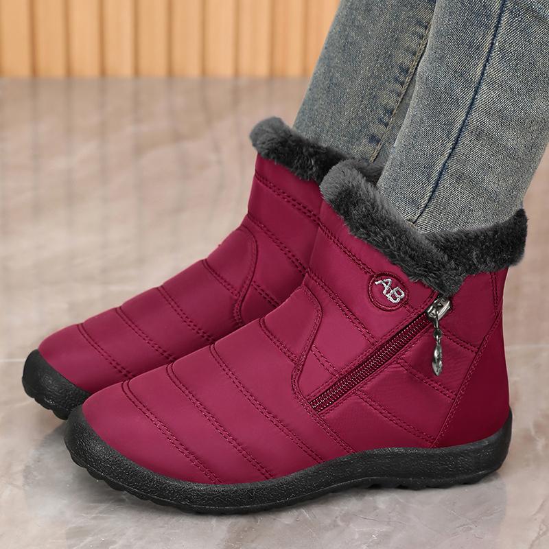 Fashion New Winter Warm Women's Snow Boots with Side Zipper Non Slip Waterproof Ankle Boots Woman Plus Size Faux Fur Lined Cotton Shoes