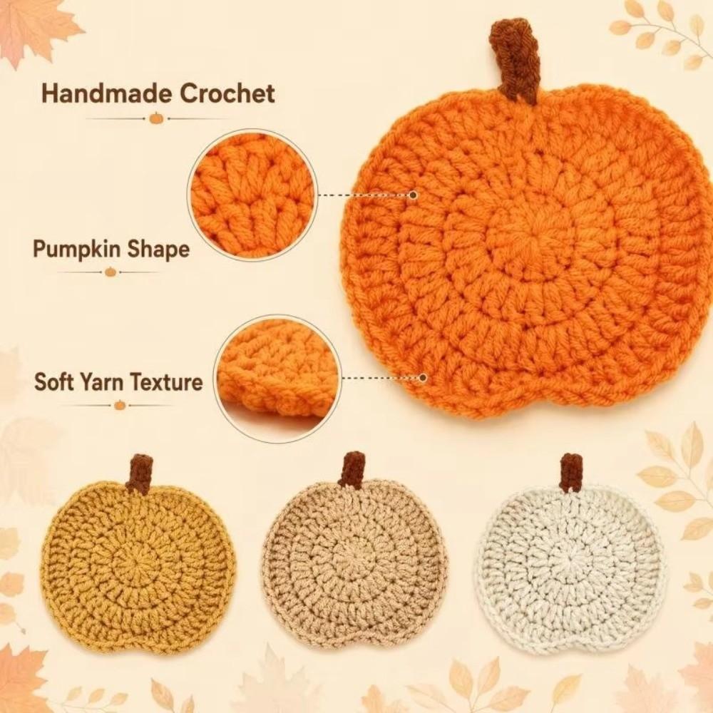 Crochet Pumpkin Coasters Halloween Coffee Mugs Mats Cute Knit Cup Mats Fall Table Decor