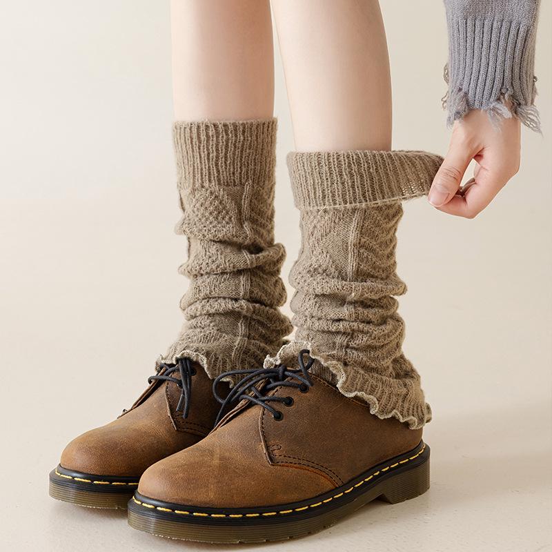 Women's Mid-Calf Y2K Harajuku Knitted Sock Covers for All Seasons with Small Leather Shoes