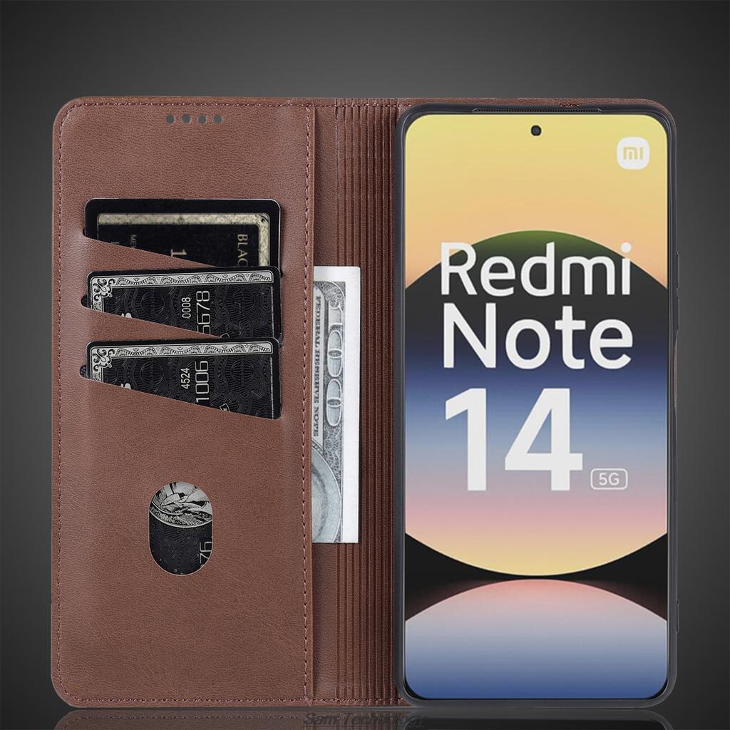 Кожаный чехол-книжка с магнитной адсорбцией для Xiaomi Redmi Note 14 5G Global EUR RUS Защитный чехол Capa Fundas Coque