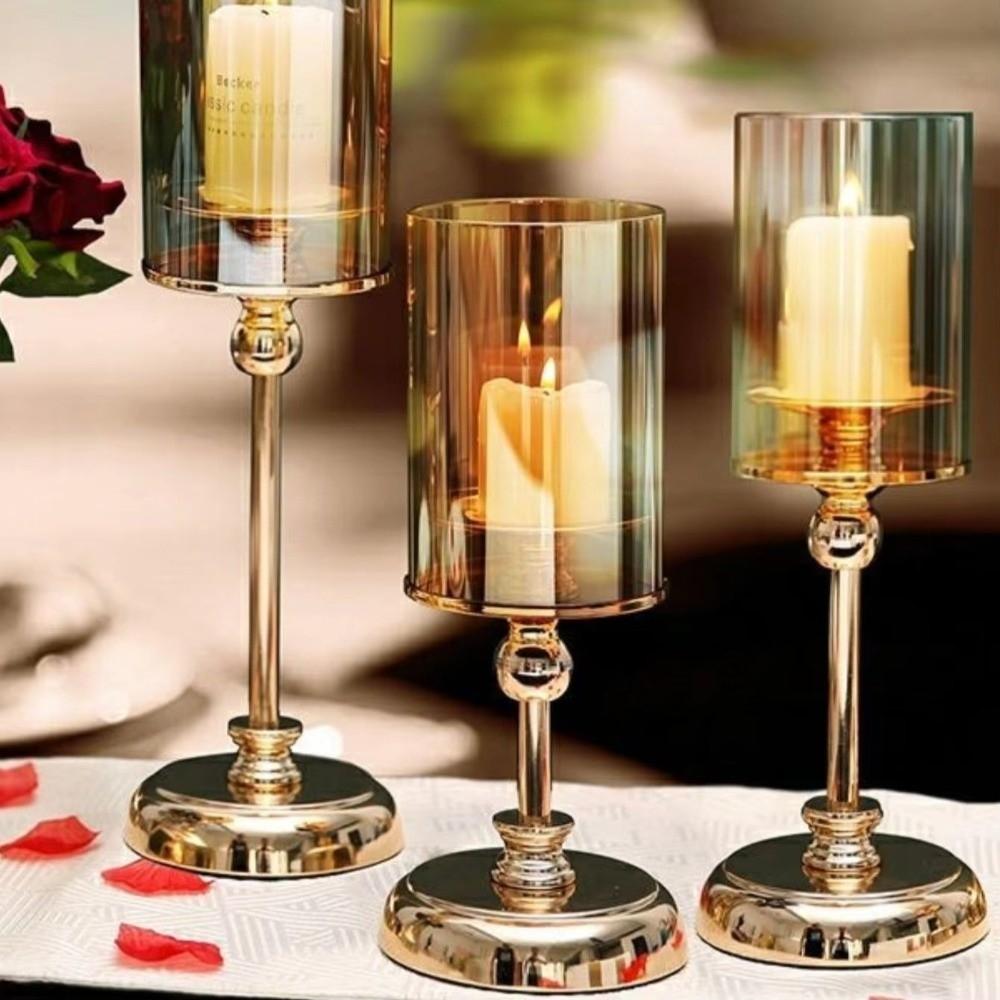Detachable Candlestick Golden Pillar Candle Holder Candle Holders  For Dining Coffee Table Wedding