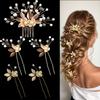5PC Pearl Flower Exquisite Leaf Decoration Hair Fork Fairy Hairpin Retro 5- Elegant Gold Retro Packaging