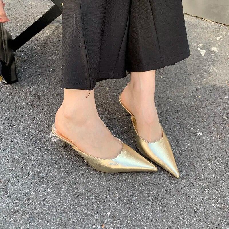 Eilyken Весенние новые брендовые женские тапочки с острым носком, женские туфли без шнуровки, уличные модельные сандалии на тонком низком каблуке