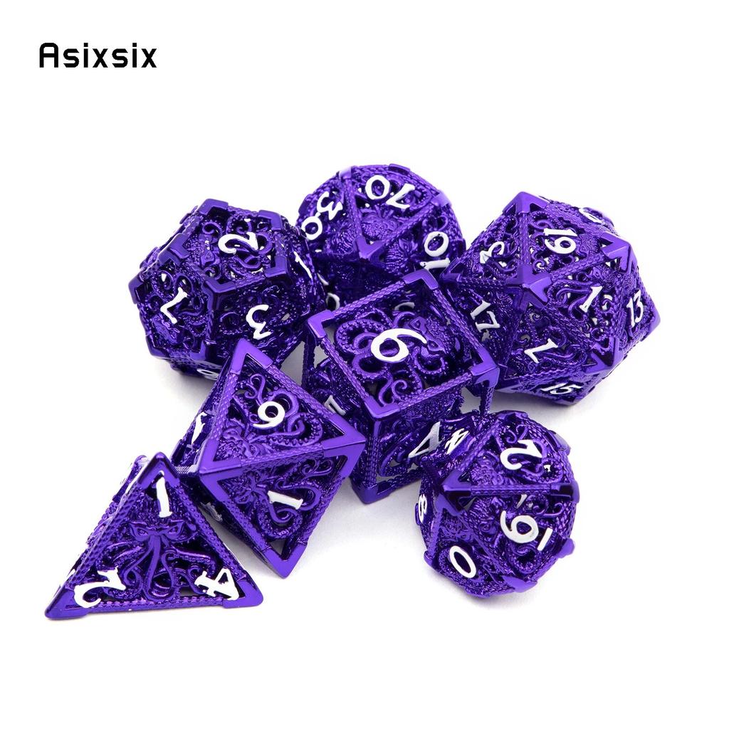 7 Pcs Purple White Squid Metal Dice Hollow Metal Polyhedral Dice Set Suitable for Role-Playing RPG  Board Game Card Game