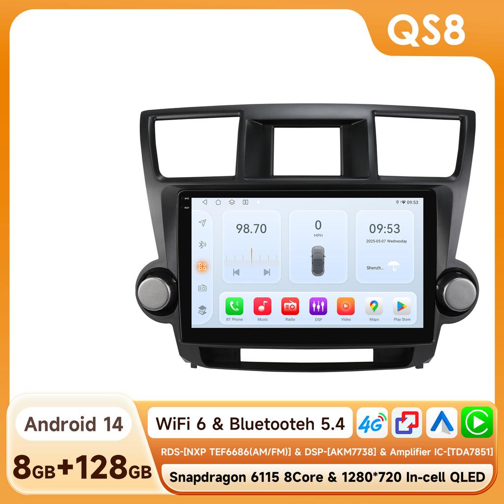 Hizpo Snapdragon AI для Toyota Highlander Kluger 2007 - 2013 Android Автомагнитола Мультимедийный Видеоплеер GPS Навигация Интеллектуальный Экран 4G Carplay
