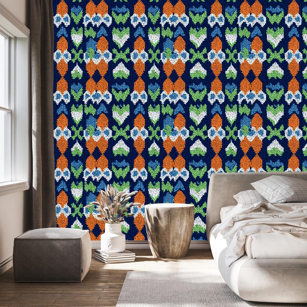 Colorful knitted wallpaper navy blue and blue for the living room and bedroom 50x1000