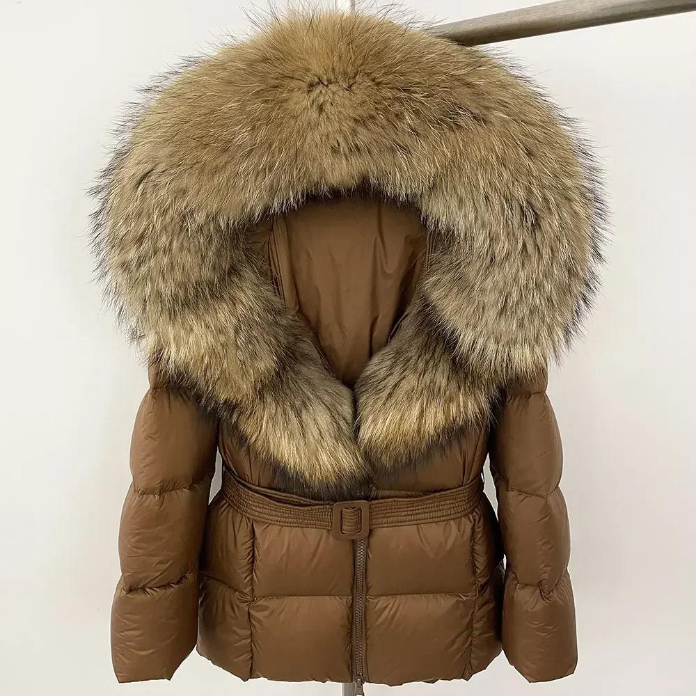OFTBUY 2024 Белый утиный пух пальто толстый теплый 90% зимняя куртка женская натуральный мех енота лисы воротник с капюшоном женский повседневный