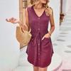Женское летнее эластичное однотонное повседневное платье без рукавов с v-образным вырезом и пуговицами с карманами