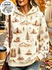 Women Fleece Hoodie, Vintage Watercolor Camping Western Cowboy Print Hooded Sweatshirt Outdoor Landscape Pullover
