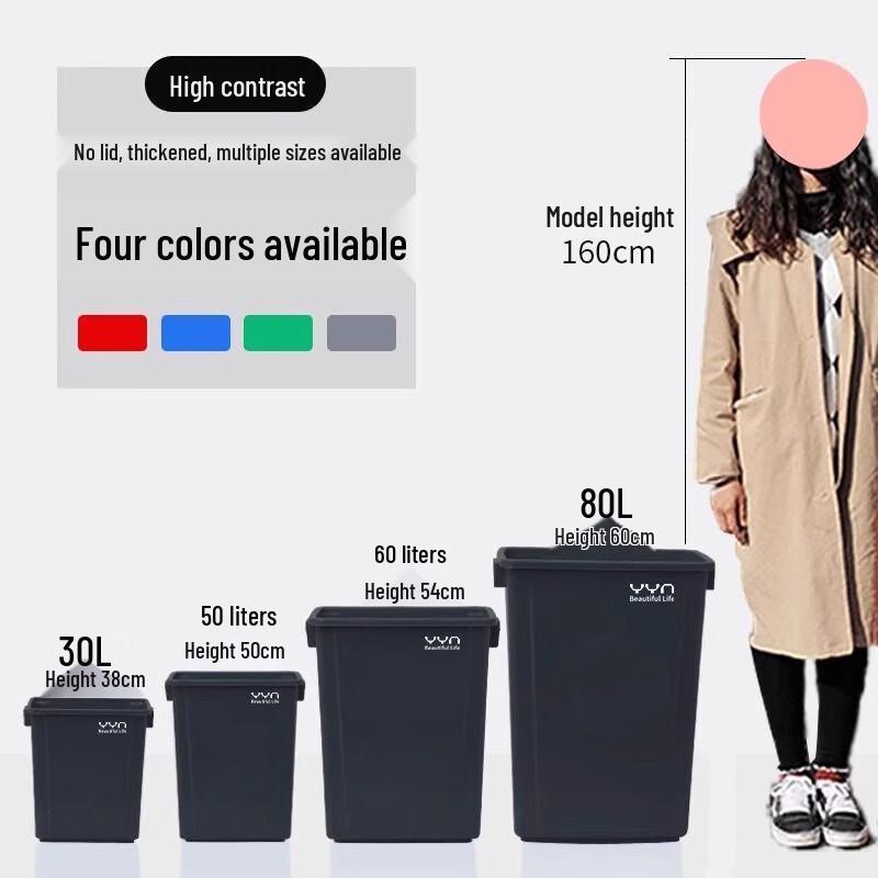 Пластиковое квадратное мусорное ведро без крышки для коммерческого использования
