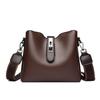Women's Wax Oil Leather Bucket  Large Capacity Shoulder Bag  Fashionable Lock  High-quality Crossbody Bag