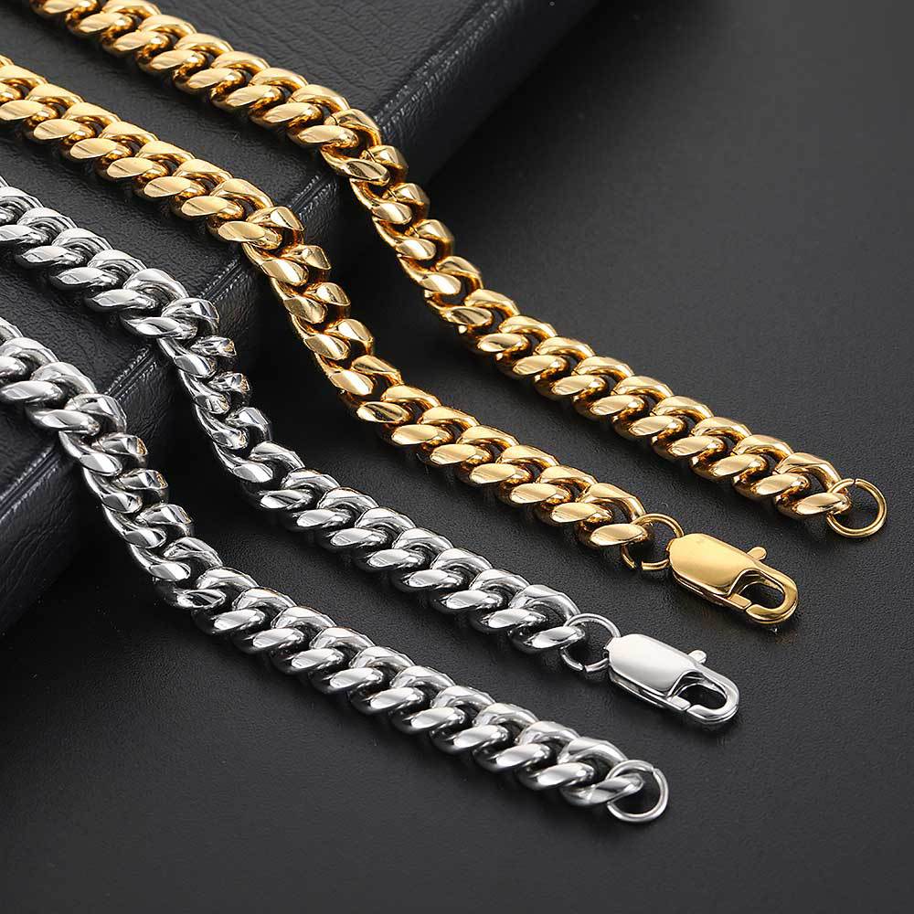 European And American Hip-Hop Stainless Steel Necklace, Titanium Steel Jewelry, Encrypted Japanese Buckle Chain 18K Gold Men'S Necklace
