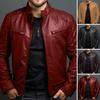 Мужская куртка из искусственной кожи с воротником-стойкой, длинными рукавами, с карманами, однотонная, с застежкой-молнией, свободная верхняя одежда, повседневная одежда