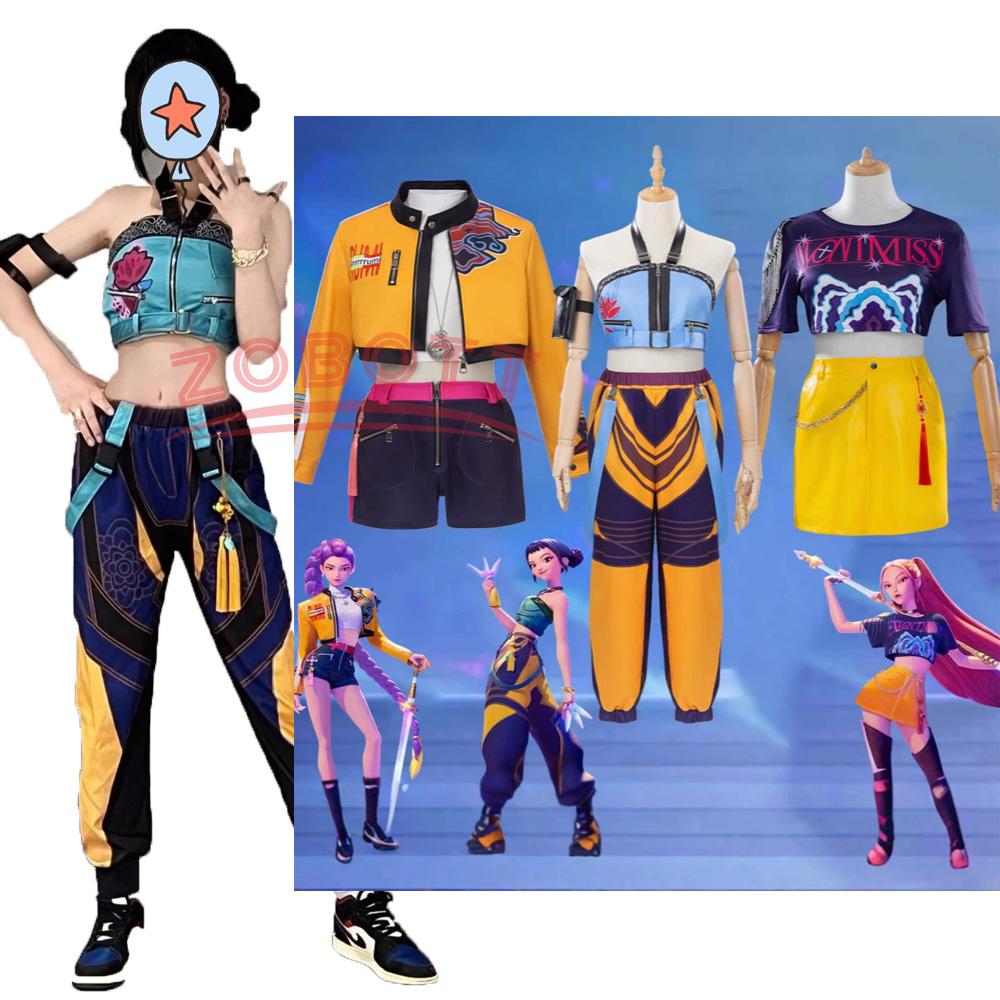 Sexy Demon Hunters Huntrix Rumi Mira Zoey Cosplay KPOP Group Stage Cosplay Print Pattern Uniform Halloween Party Outfit Woman