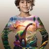 Children's Clothing Boys Tshirt Long Sleeve Child T-Shirt Stylish 3D Cartoon Dinosaurs Print Tops Tee Boys Kids Summer Clothes