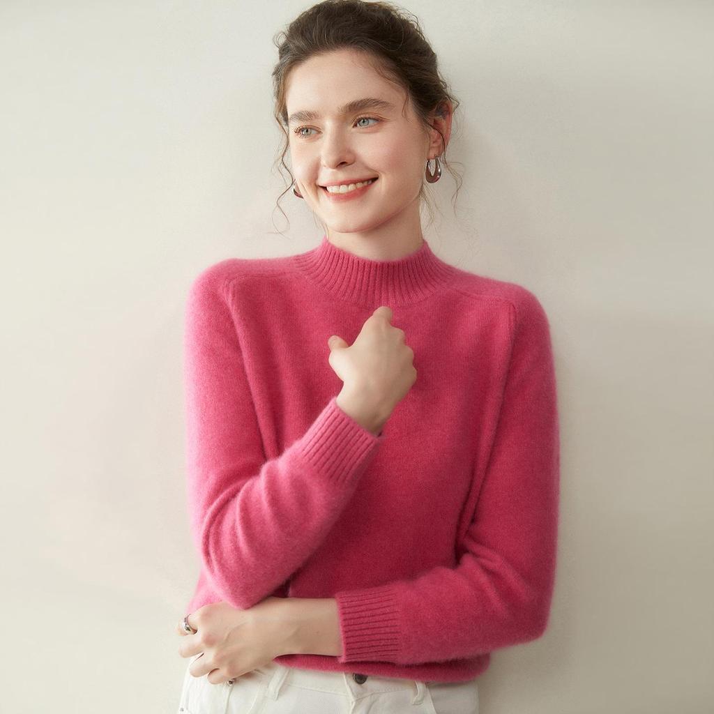 Women's Cashmere Half-High Collar Sweater - Loose Fit, Slimming Knit, Autumn/Winter Layer