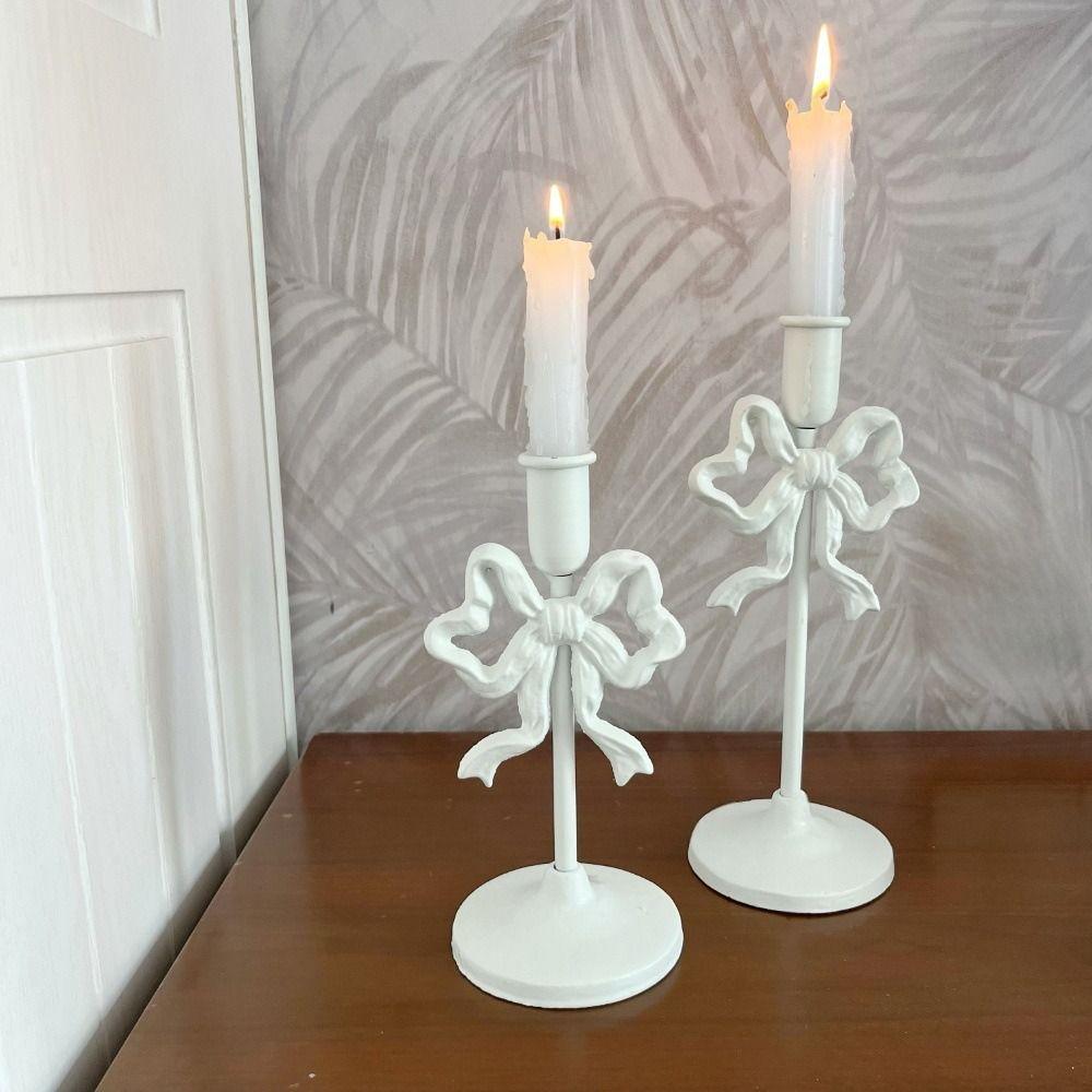 Single Head French Bow Candlestick Wrought Iron Wedding Candle Stand Window Display