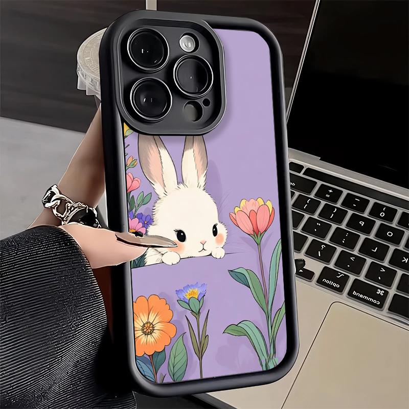 Чехол для телефона iPhone 17 Air 16E 15 16 Pro Max Милый Мультяшный Кролик Заяц Чехол 14 Plus 13 12 Mini Мягкий Силиконовый Fundas