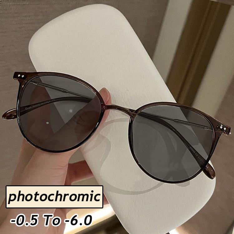 Outdoor Color Changing Minus Glasses Luxury Brand Designer Photochromic Short Sight Goggle Retro Myopia Eyewear Diopter To -6.0