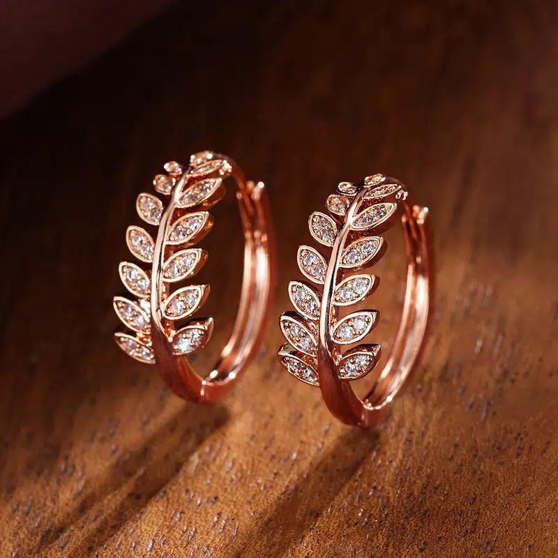 Серьги-кольца Sterling Simple Stylish Leaf Olive Small для женщин, украшенные блестящими кристаллами CZ, изысканные серьги для девушек