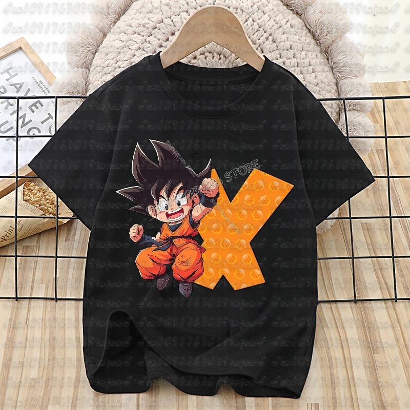 Футболка Dragon Ball Goku Хлопок Детская Буквы от A до Z Футболка Топ Черная Круглый Вырез Одежда Мальчики Девочки Лето Короткий Рукав Дети