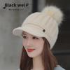 Korean-Style Rabbit Fur Knitted Baseball Cap for Women - Solid Color Wool Winter Hat with Ear Protection and Velvet Lining.
