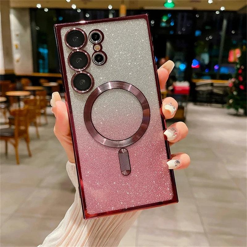 Роскошный блестящий магнитный женский чехол для Magsafe для Samsung Galaxy S24 S23 S22 Ultra Plus, аксессуары, чехол для беспроводной зарядки