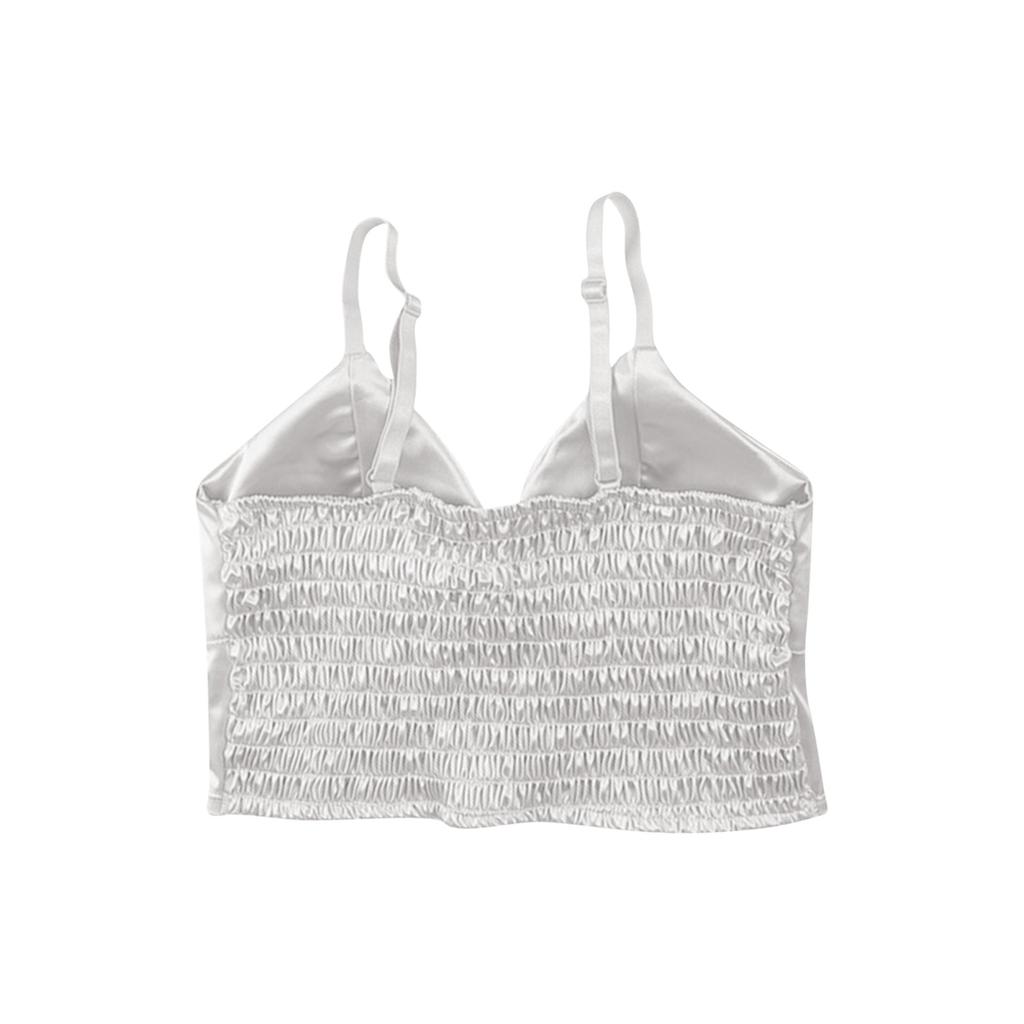 Женская модная сексуальная однотонная атласная майка с v-образным вырезом и подкладкой на груди, красивое нижнее белье сзади