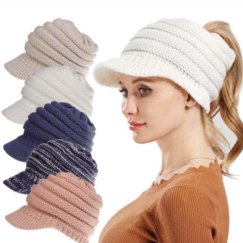 Fashionable Women's Messy Bun Beanie With Soft Stretch Knit For Winter Comfort