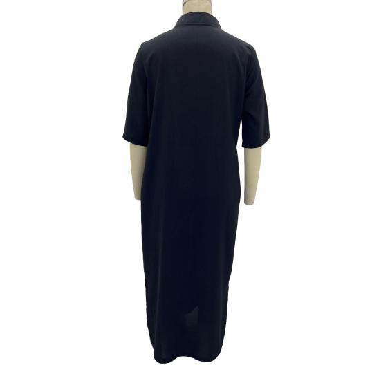 Летнее платье с рукавами три четверти, разрезами по бокам, свободным V-образным вырезом, платье миди