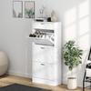 Marble Shoe Storage Cabinet with 3 Flip Drawers, Hallway Cabinet with Top Drawer and Adjustable Shelves, Shoe Cupboard for 18 Pairs, White