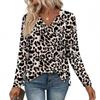 Spring and Autumn Women's Clothes European and American Slit V-neck Long Sleeve T-shirt Fashion Leopard Print Loose Top