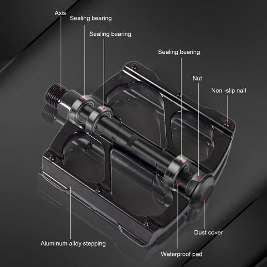 1 пара велосипедных педалей. Высокопрочная полая конструкция. Широкая совместимость. 3 герметичных подшипника. Велосипедные плоские педали.