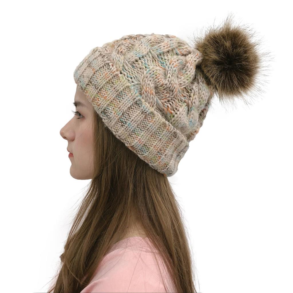 Women Casual Multicolor Outdoor Plush Ball Hats Crochet Knit