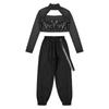 Kids Girls Casual Outfits Long Sleeve Mock Neck Crop Top with Elastic Waistband Pants for Hip-hop Street Dance