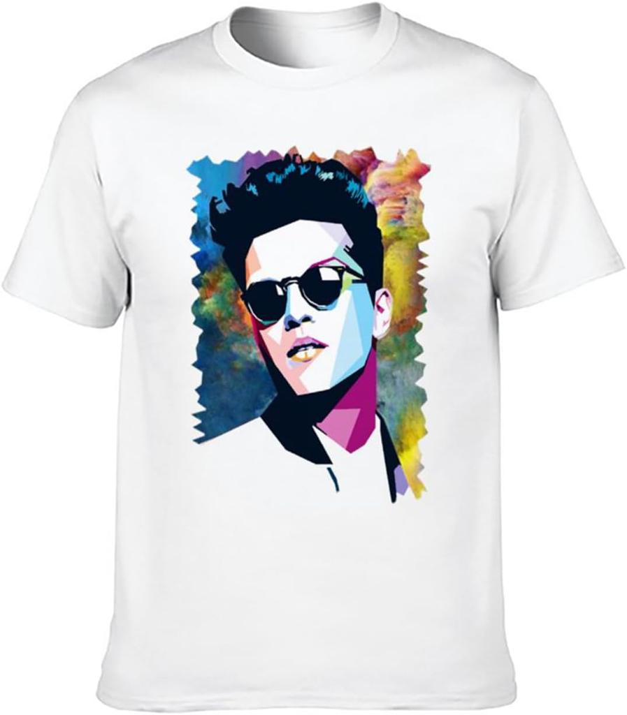 Men's Fashion T Shirts Bruno Mars American Singer R&B Pop Rock Hip Hop Music Crew-Neck t-Shirt White