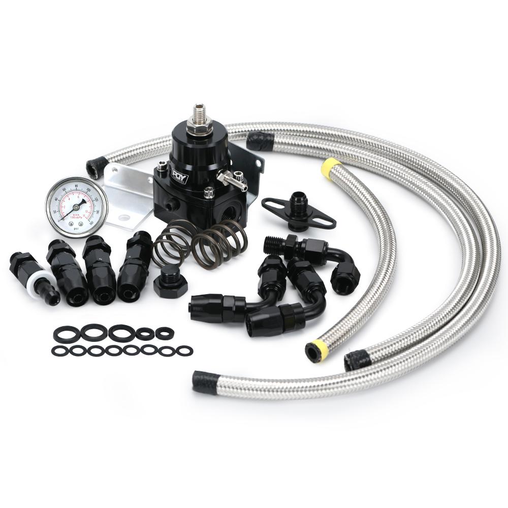 Adjustable Fuel Pressure Regulator Kit AN6 Feed & AN6 Return Line W/ 0-160PSI Gauge Set 3-20/ 20-45/ 45-70 Pressure Springs