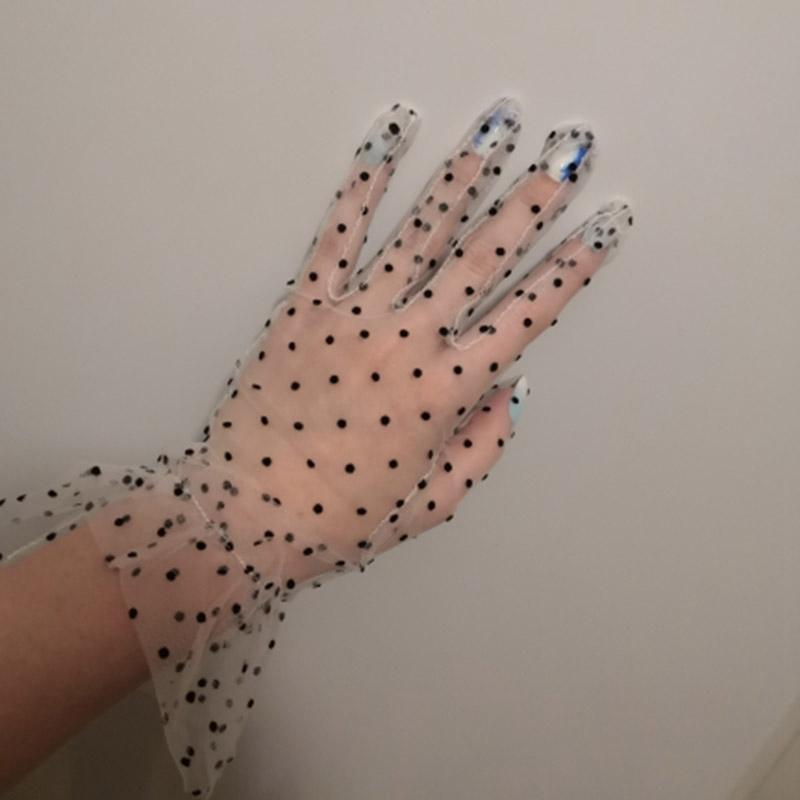 1 пара кружевных перчаток Модные Осенние Летние Женские Короткие Сетчатые Эластичные Перчатки с Полным Пальцем из Тюля Лист Лотоса