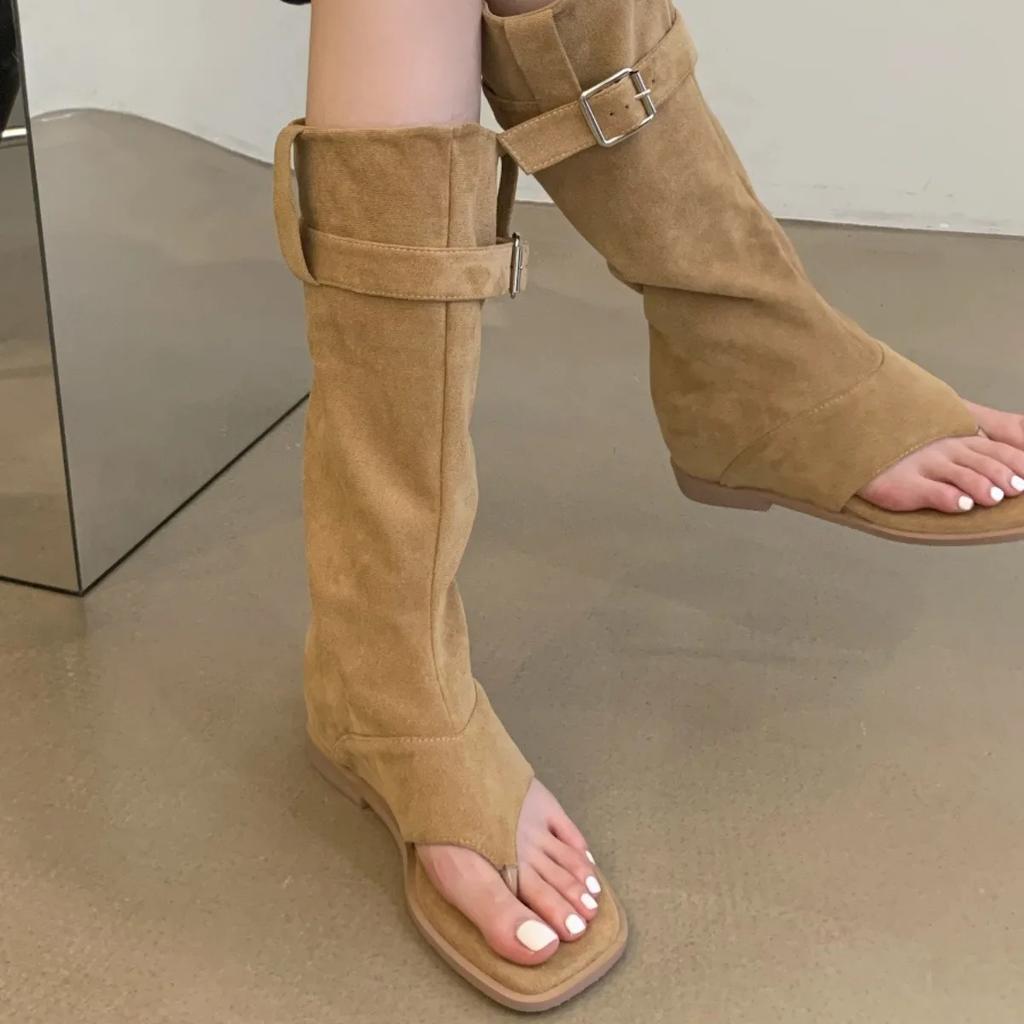 Fashion Summer Western Cowboy Boots Women's Solid Colour Buckle Flip Flops Comfortable Lightweight Sandals Non-slip Casual Outside Shoes