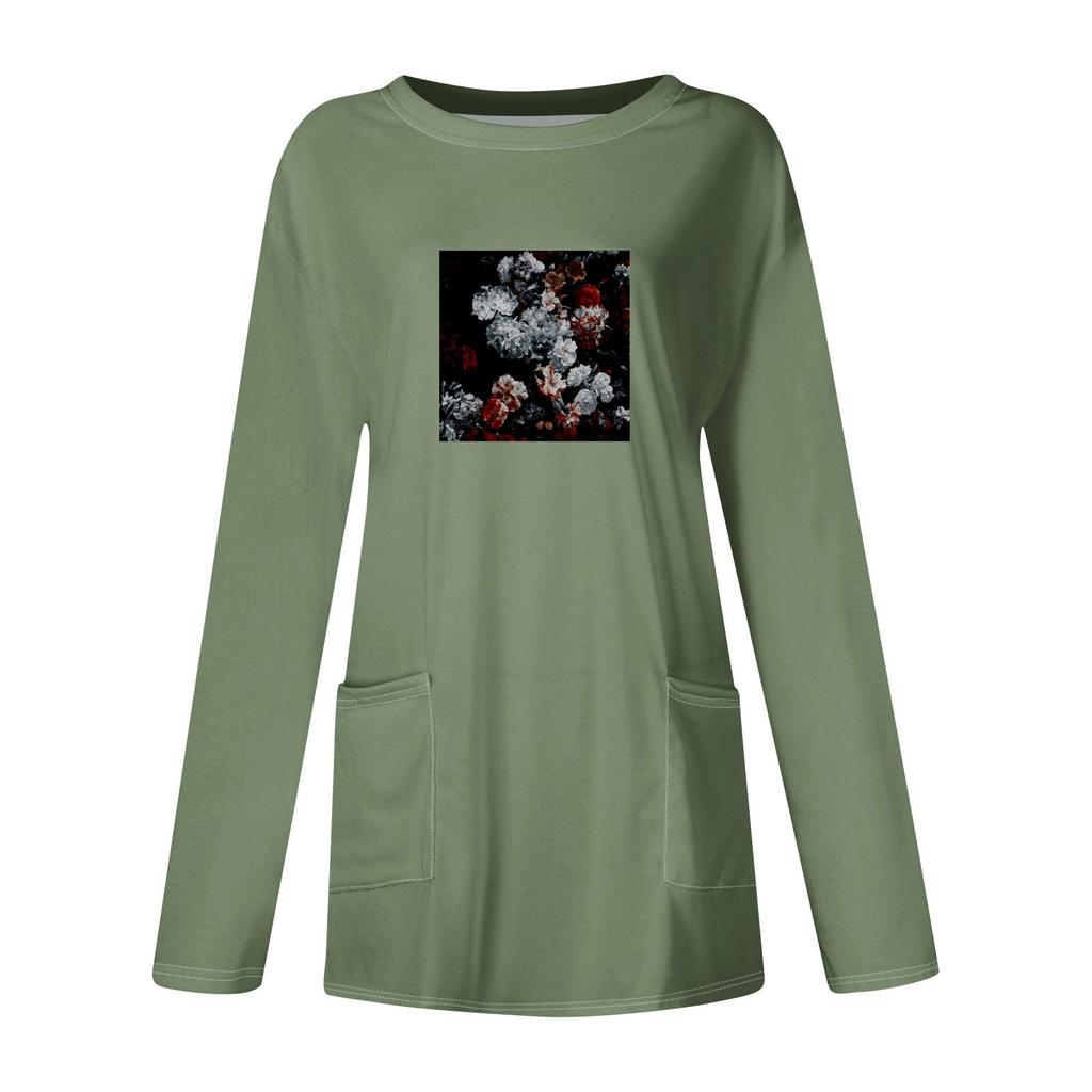 Женская толстовка, пуловер, спортивная одежда, карман, принт, повседневный топ с круглым вырезом и длинными рукавами