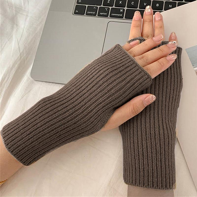 Короткие перчатки без пальцев, женские варежки, зимние, теплые, вязаные, с рукавами, повседневные, мягкие, для девушек, готическая одежда, перчатки в стиле панк-готика