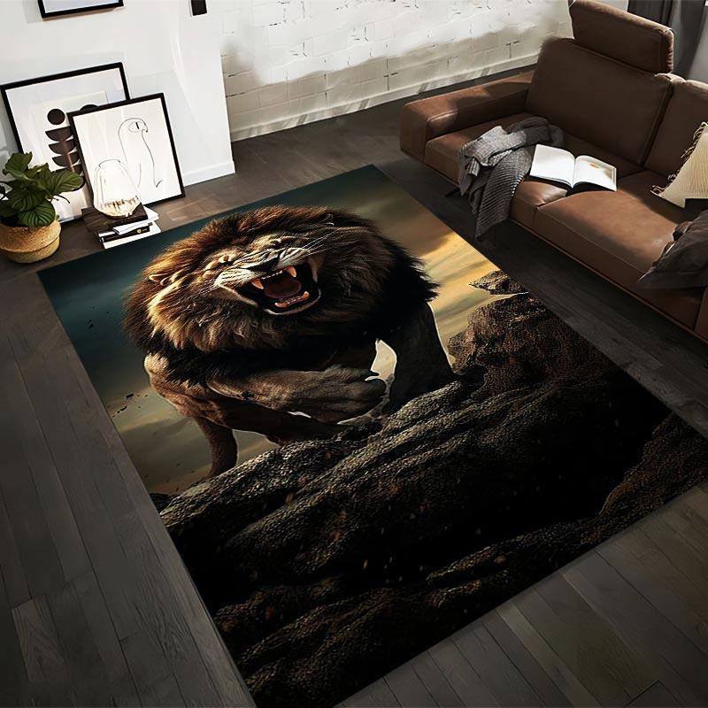 Realistic Roaring Lion Rug - Majestic Wild Animal Carpet Design Suitable for use as an anti-slip for living room bedroom sofas